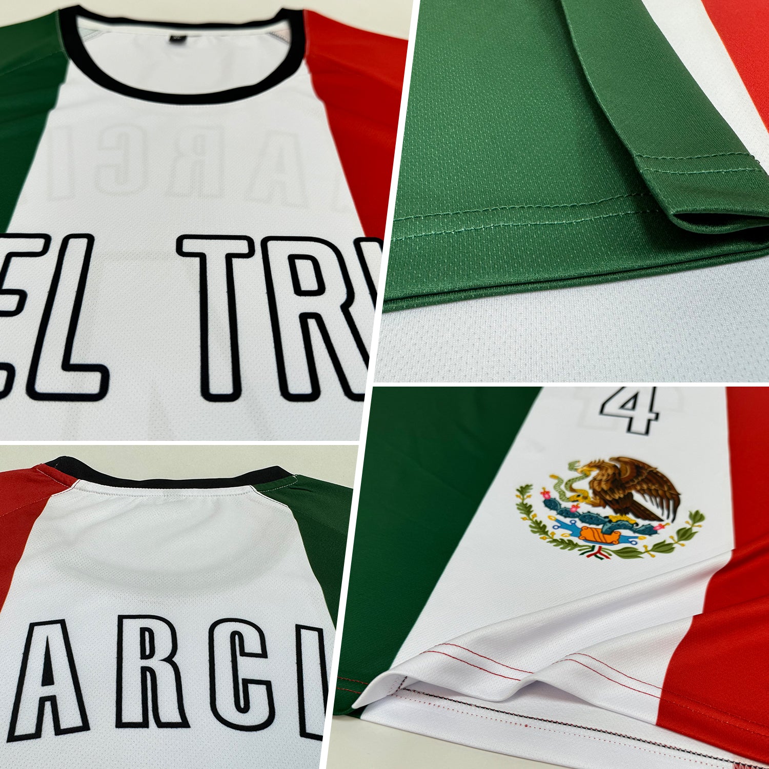 Custom Kelly Green White Red-Black Sublimation Mexican Flag Soccer Uniform Jersey