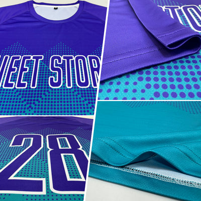 Custom Teal Purple-White Sublimation Soccer Uniform Jersey