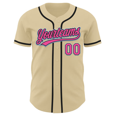 Custom Sand Pink Black-Light Blue Authentic Baseball Jersey