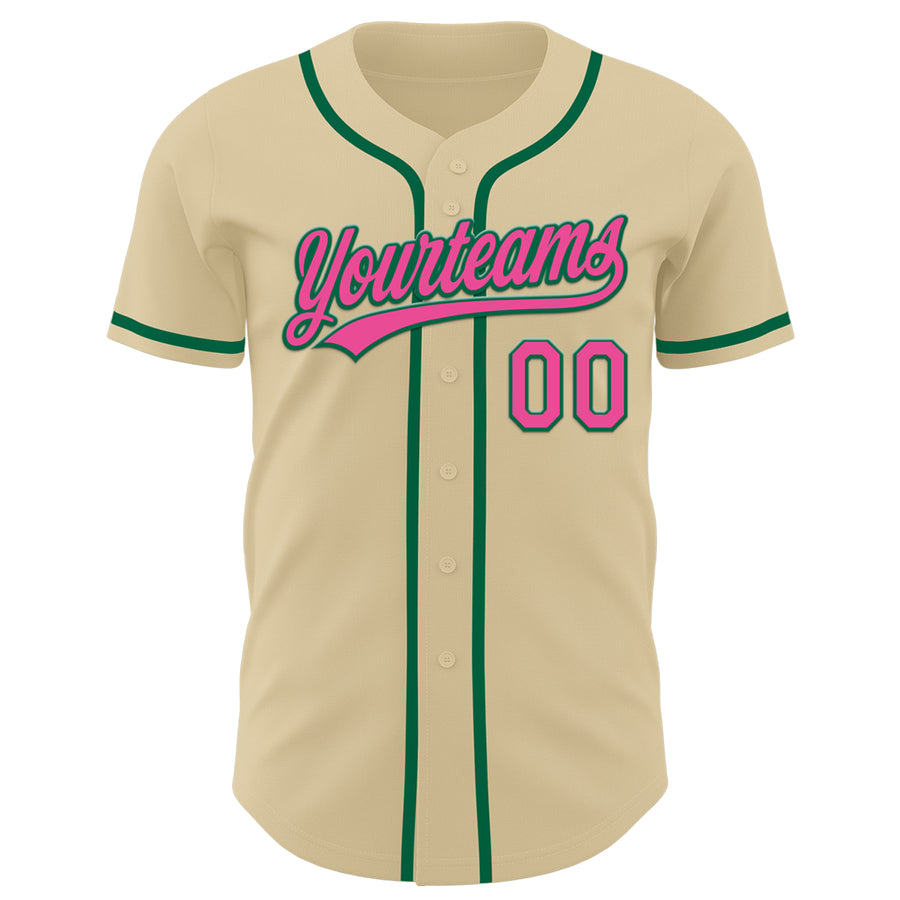 Custom Sand Pink-Kelly Green Authentic Baseball Jersey