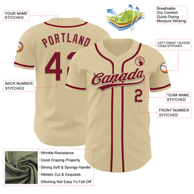 Custom Sand Crimson Authentic Baseball Jersey