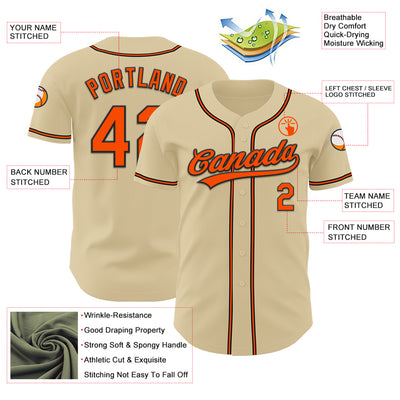 Custom Sand Orange-Black Authentic Baseball Jersey