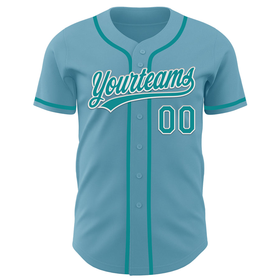 Custom Shadow Blue Teal-White Authentic Baseball Jersey