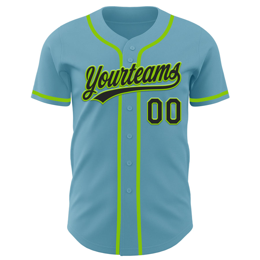 Custom Shadow Blue Black-Neon Green Authentic Baseball Jersey