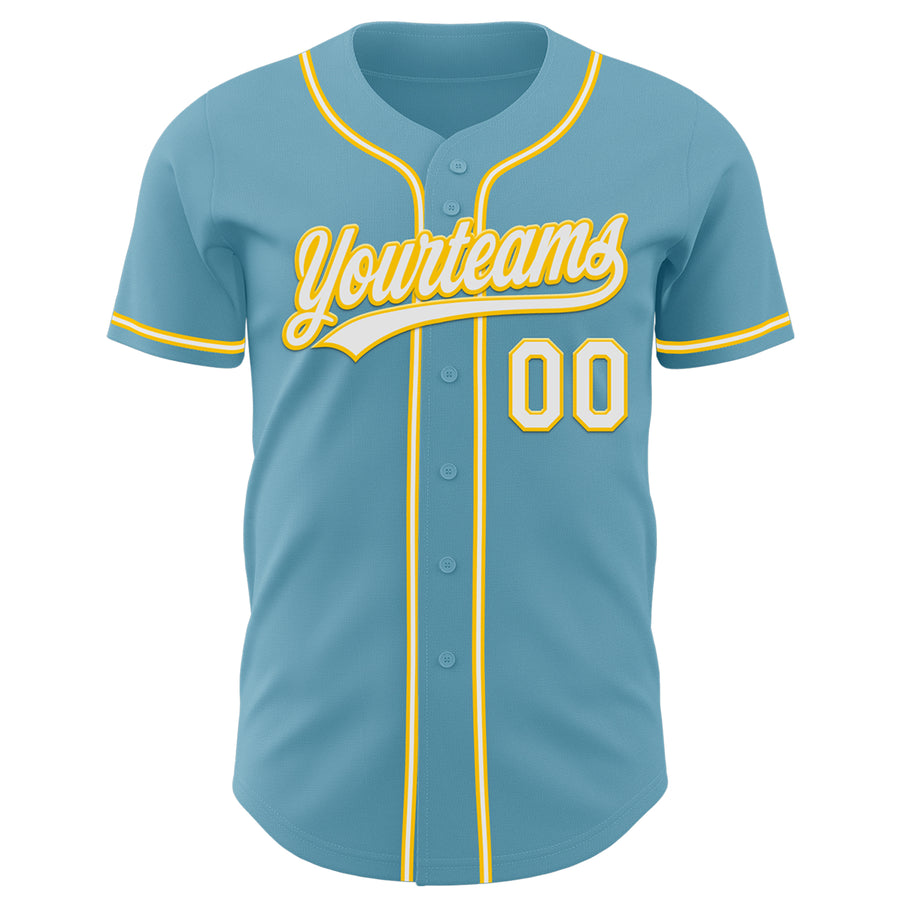 Custom Shadow Blue White-Yellow Authentic Baseball Jersey