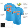 Custom Sky Blue Orange-White Performance T-Shirt