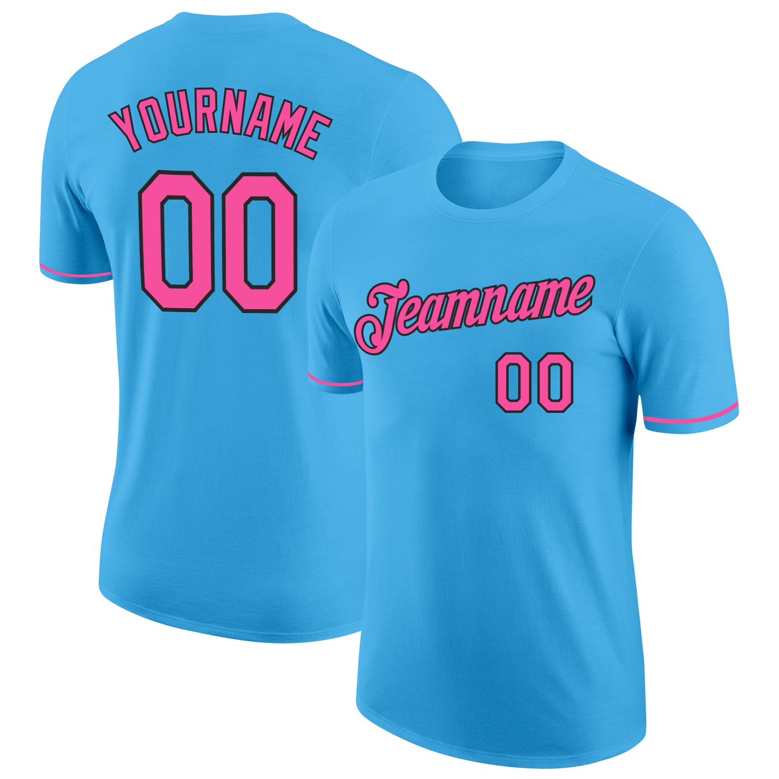 Custom Sky Blue Pink-Black Performance T-Shirt