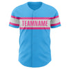 Custom Sky Blue Pink-White Authentic Baseball Jersey