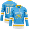 Custom Sky Blue White-Yellow Hockey Lace Neck Jersey