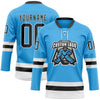 Custom Sky Blue Black-White Hockey Lace Neck Jersey