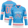 Custom Sky Blue Medium Pink-White Hockey Lace Neck Jersey