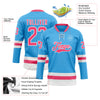 Custom Sky Blue Neon Pink-White Hockey Lace Neck Jersey