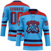 Custom Sky Blue Red-Navy Hockey Lace Neck Jersey