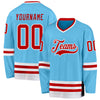 Custom Sky Blue Red-White Hockey Jersey