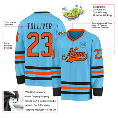 Custom Sky Blue Orange-Black Hockey Jersey