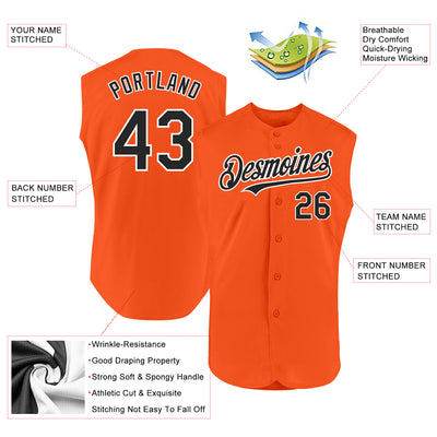 Custom Orange Black-White Authentic Sleeveless Baseball Jersey