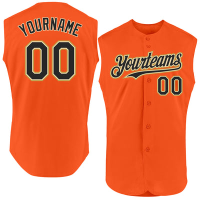 Custom Orange Black Cream-Old Gold Authentic Sleeveless Baseball Jersey