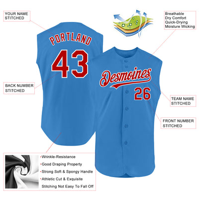 Custom Powder Blue Red-White Authentic Sleeveless Baseball Jersey