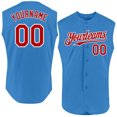 Custom Powder Blue Red-White Authentic Sleeveless Baseball Jersey