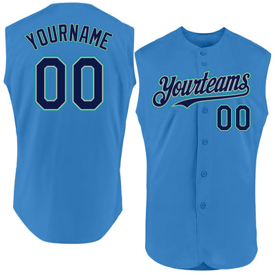 Custom Powder Blue Navy Gray-Teal Authentic Sleeveless Baseball Jersey