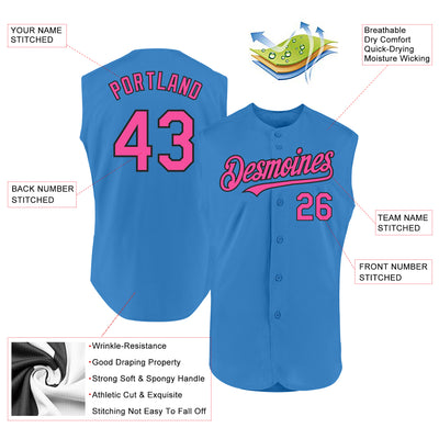 Custom Powder Blue Pink-Black Authentic Sleeveless Baseball Jersey