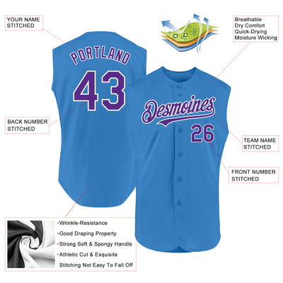 Custom Powder Blue Purple-White Authentic Sleeveless Baseball Jersey