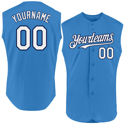 Custom Powder Blue White-Navy Authentic Sleeveless Baseball Jersey