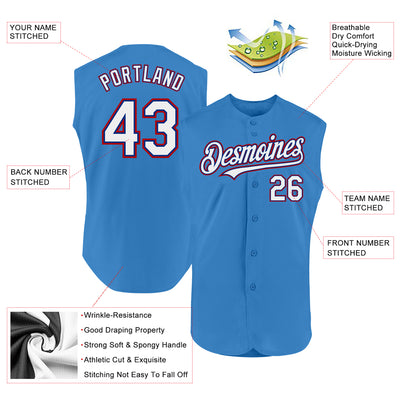 Custom Powder Blue Royal-Red Authentic Sleeveless Baseball Jersey