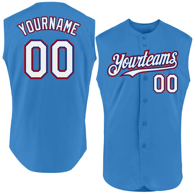 Custom Powder Blue Royal-Red Authentic Sleeveless Baseball Jersey