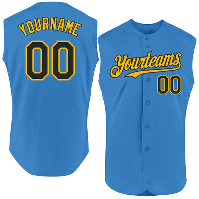 Custom Powder Blue Black-Gold Authentic Sleeveless Baseball Jersey