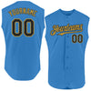 Custom Powder Blue Black-Old Gold Authentic Sleeveless Baseball Jersey