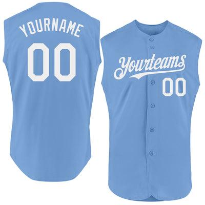 Custom Light Blue White Authentic Sleeveless Baseball Jersey