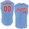 Custom Light Blue Red-White Authentic Sleeveless Baseball Jersey