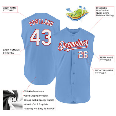 Custom Light Blue White-Red Authentic Sleeveless Baseball Jersey