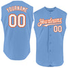 Custom Light Blue White-Orange Authentic Sleeveless Baseball Jersey