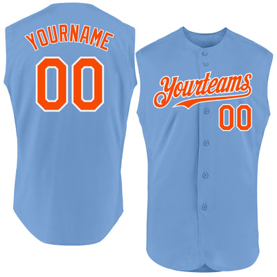 Custom Light Blue Orange-White Authentic Sleeveless Baseball Jersey