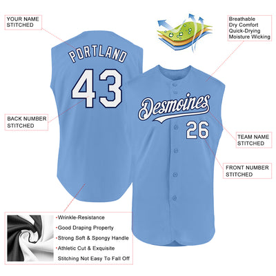 Custom Light Blue White-Navy Authentic Sleeveless Baseball Jersey