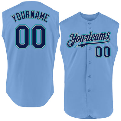 Custom Light Blue Navy Gray-Teal Authentic Sleeveless Baseball Jersey