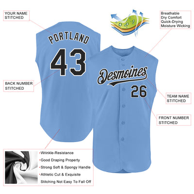 Custom Light Blue Black-White Authentic Sleeveless Baseball Jersey