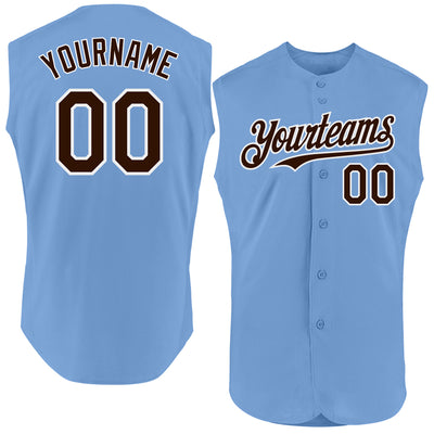 Custom Light Blue Brown-White Authentic Sleeveless Baseball Jersey