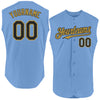 Custom Light Blue Black-Old Gold Authentic Sleeveless Baseball Jersey