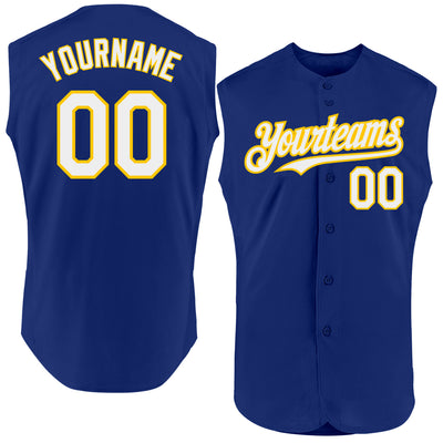 Custom Royal White-Yellow Authentic Sleeveless Baseball Jersey