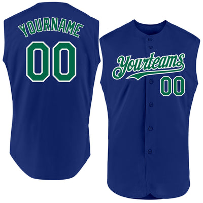 Custom Royal Kelly Green-White Authentic Sleeveless Baseball Jersey