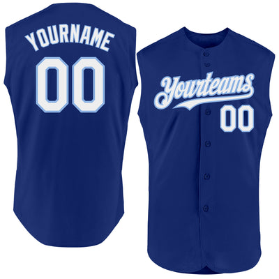 Custom Royal White-Light Blue Authentic Sleeveless Baseball Jersey