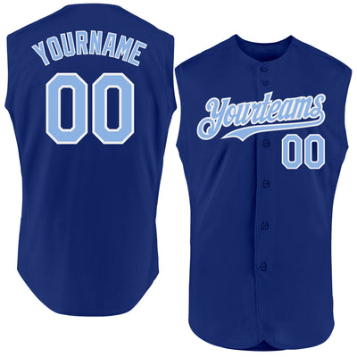 Custom Royal Light Blue-White Authentic Sleeveless Baseball Jersey