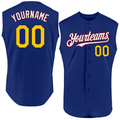 Custom Royal Yellow-Crimson Authentic Sleeveless Baseball Jersey