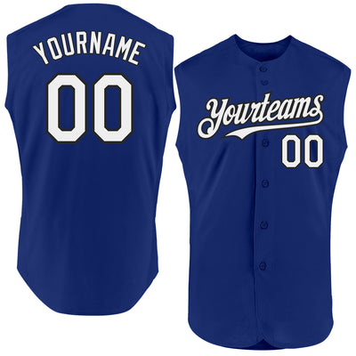 Custom Royal White-Black Authentic Sleeveless Baseball Jersey