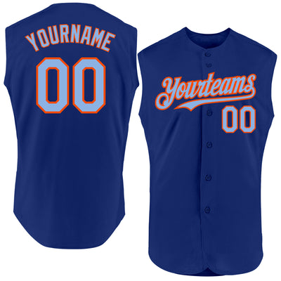 Custom Royal Light Blue-Orange Authentic Sleeveless Baseball Jersey