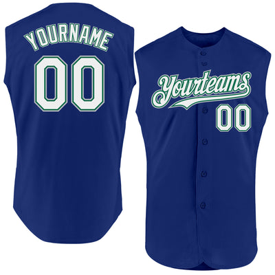 Custom Royal Kelly Green-Gray Authentic Sleeveless Baseball Jersey