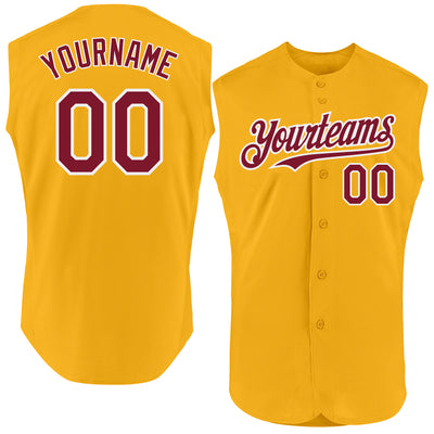 Custom Gold Crimson-White Authentic Sleeveless Baseball Jersey